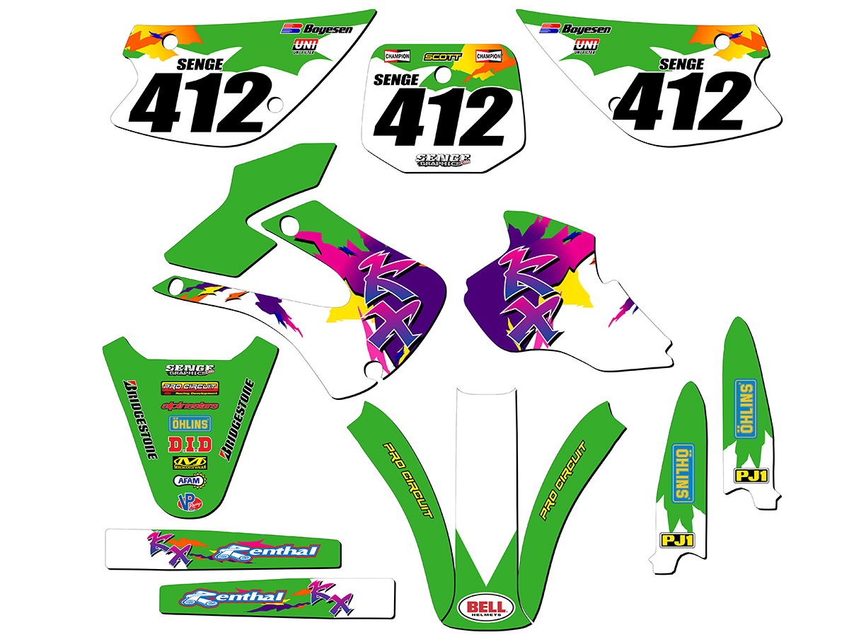 1998-2000 KX 100 THROWBACK Green Senge Graphics Kit Compatible with Kawasaki - Foto 8 di 10
