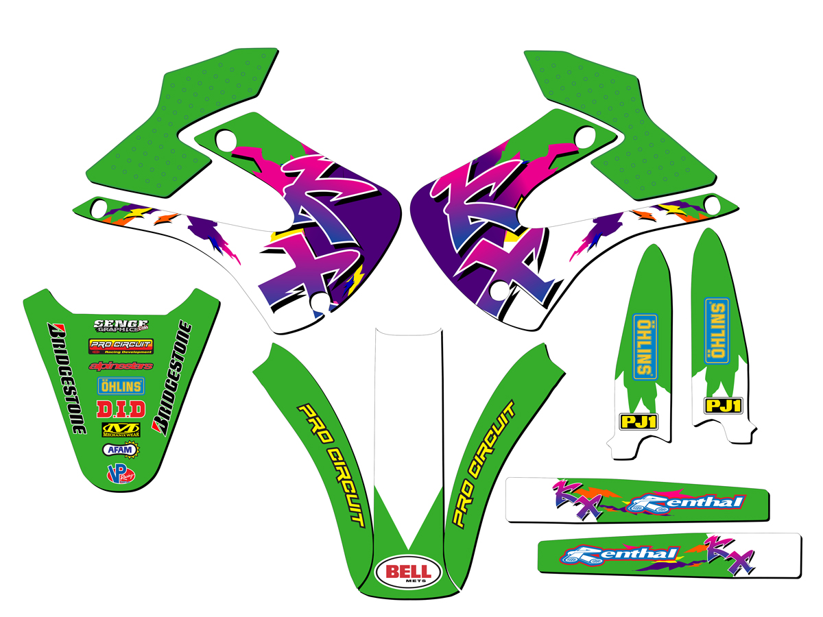 2001-2013 w/ UFO FENDERS KX 100 THROWBACK Green Senge Graphics Kit Compatible - Foto 2 di 10