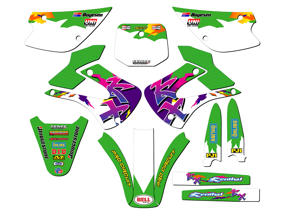 2001-2013 w/ UFO FENDERS KX 100 THROWBACK Green Senge Graphics Kit Compatible - Foto 5 di 10
