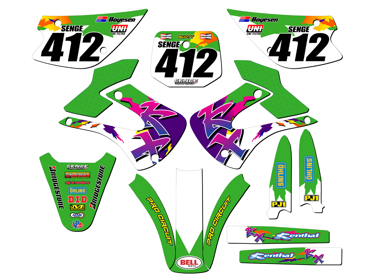2001-2013 w/ UFO FENDERS KX 100 THROWBACK Green Senge Graphics Kit Compatible - Foto 8 di 10