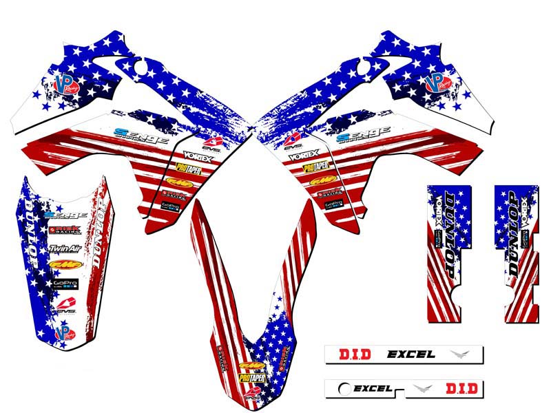 2013-2018 CRF 125 MERICA Usa Senge Graphics Kit Compatible with Honda - Picture 2 of 10