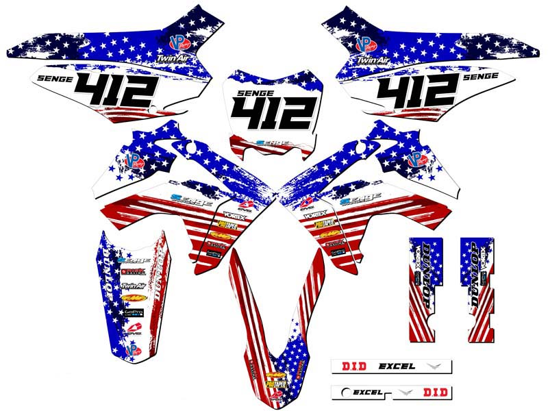 2013-2018 CRF 125 MERICA Usa Senge Graphics Kit Compatible with Honda - Picture 8 of 10