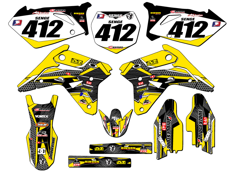 RMZ 450 PODIUM 2007 kit de gráficos Senge amarillo compatible con Suzuki - Imagen 8 de 10