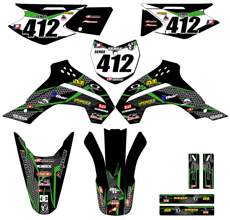 2017-2018 KLX 140 G PODIUM Black Senge Graphics Kit Compatible with Kawasaki - Picture 8 of 10