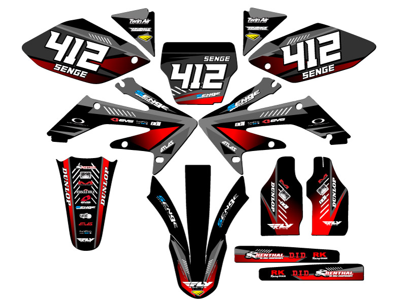 2004-2005 CRF 250 R SURGE Black Senge kit de gráficos compatible con Honda - Imagen 8 de 10