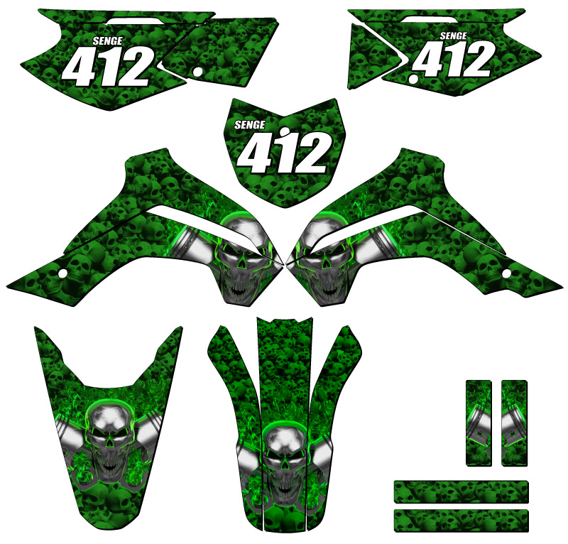 2021-2022 KLX 140 RF Flaming Gearhead Kit de Gráficos Senge Verde Compatible con - Imagen 8 de 10