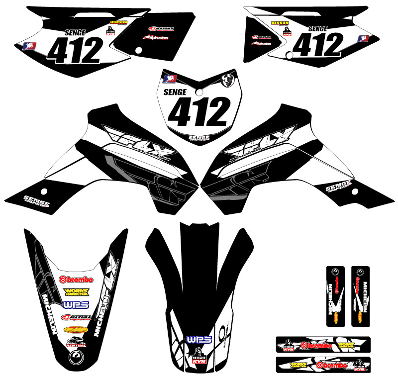 2021-2022 KLX 140 RF 13 FLY Black Senge Graphics Kit compatible con Kawasaki - Imagen 8 de 10