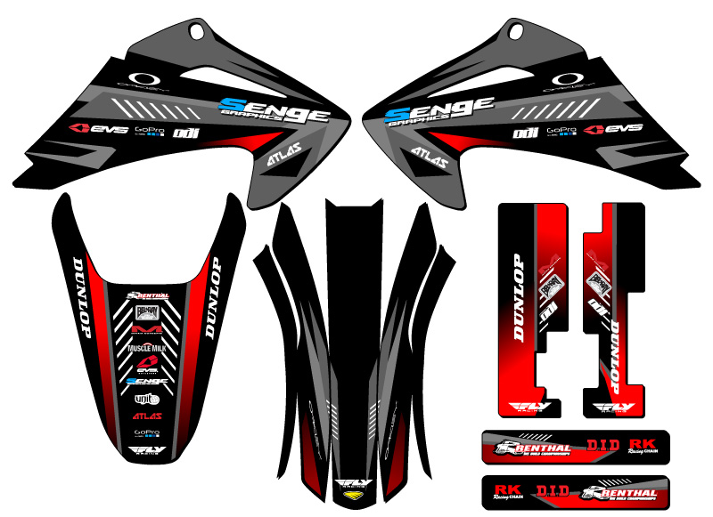2003-2007 CRF 230 F SURGE Black Senge Graphics Kit Compatible with Honda - Foto 2 di 10