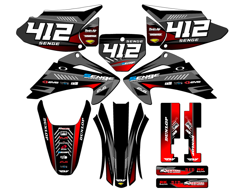 2003-2007 CRF 230 F SURGE Black Senge Graphics Kit Compatible with Honda - Foto 8 di 10