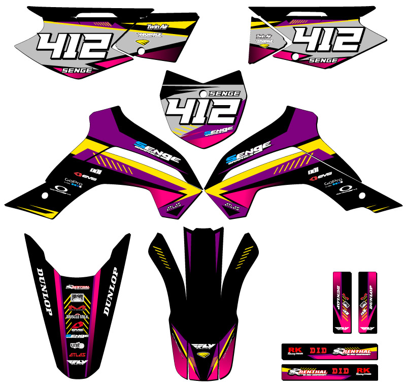 2021-2022 KLX 140 RF SURGE Purple Senge Graphics Kit compatible con Kawasaki - Imagen 8 de 10