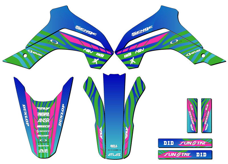 2021-2022 KLX 140 RF TIGRE Green Senge Graphics Kit Compatible with Kawasaki - Imagen 2 de 10