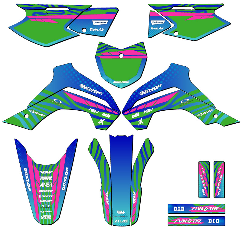2021-2022 KLX 140 RF TIGRE Green Senge Graphics Kit Compatible with Kawasaki - Imagen 5 de 10
