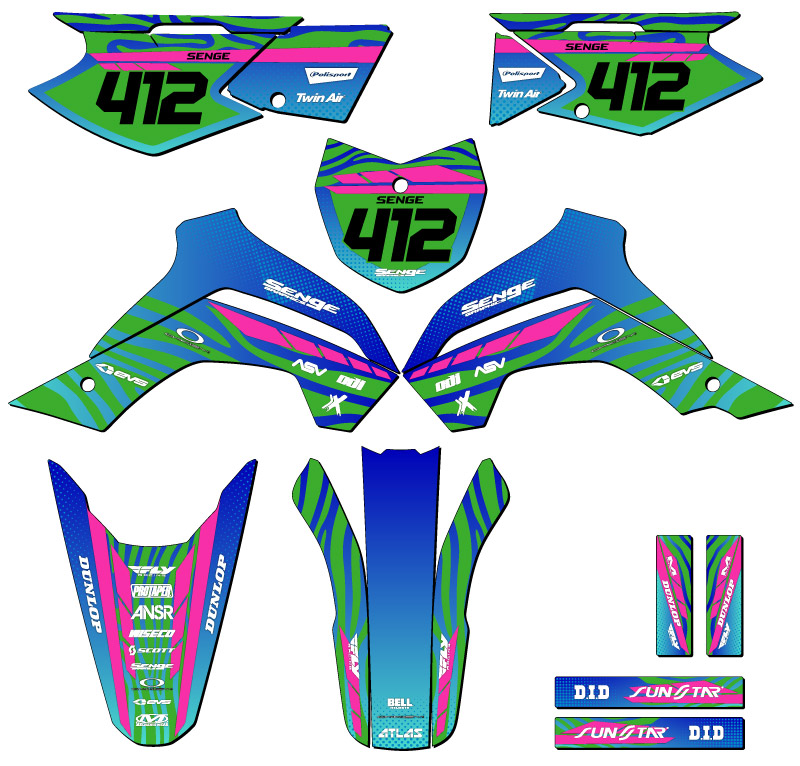 2021-2022 KLX 140 RF TIGRE Green Senge Graphics Kit Compatible with Kawasaki - Imagen 8 de 10