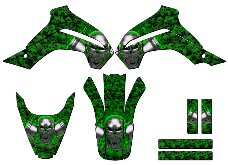 2021-2022 KLX 140 R RL FLAMING GEARHEAD Green Senge Graphics Kit Compatible - Foto 2 di 10