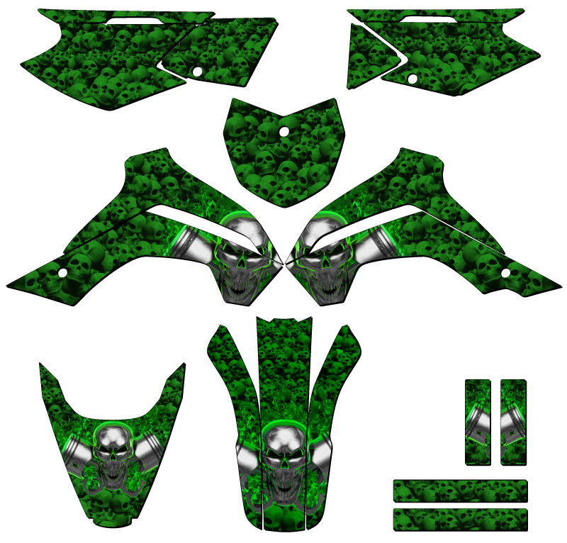 2021-2022 KLX 140 R RL FLAMING GEARHEAD Green Senge Graphics Kit Compatible - Foto 5 di 10