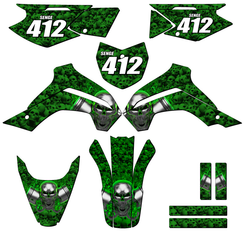2021-2022 KLX 140 R RL FLAMING GEARHEAD Green Senge Graphics Kit Compatible - Foto 8 di 10