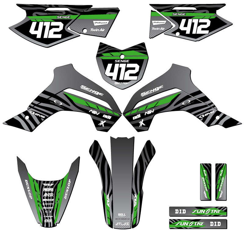 2021-2022 KLX 140 R RL TIGRE Black Senge Graphics Kit Compatible with Kawasaki - Picture 8 of 10