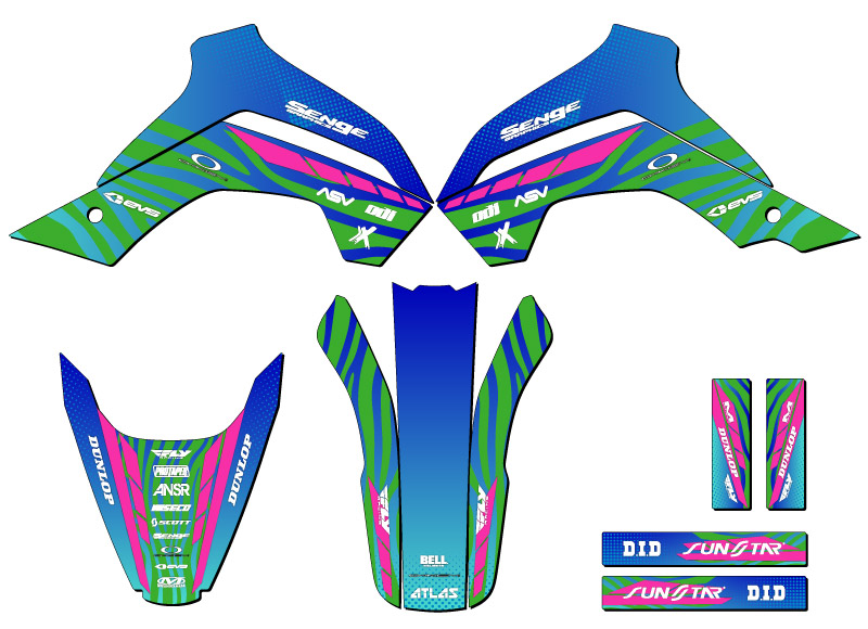2021-2022 KLX 140 R RL TIGRE Green Senge Graphics Kit Compatible with Kawasaki - Picture 2 of 10