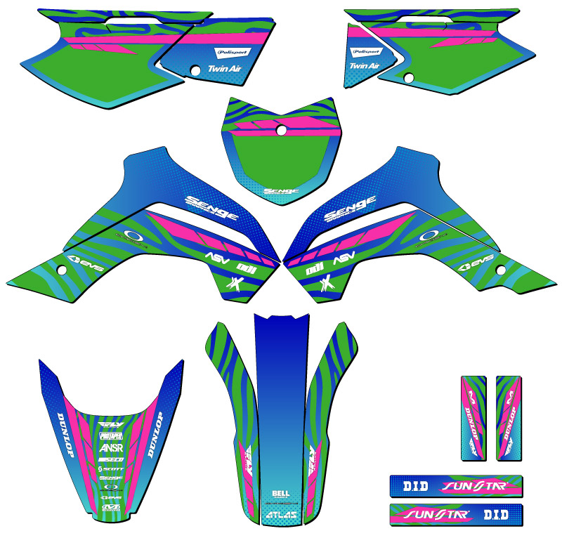 2021-2022 KLX 140 R RL TIGRE Green Senge Graphics Kit Compatible with Kawasaki - Picture 5 of 10