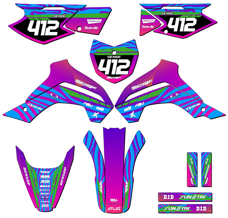 2021-2022 KLX 140 RL TIGRE rosa Senge kit de gráficos compatible con Kawasaki - Imagen 8 de 10