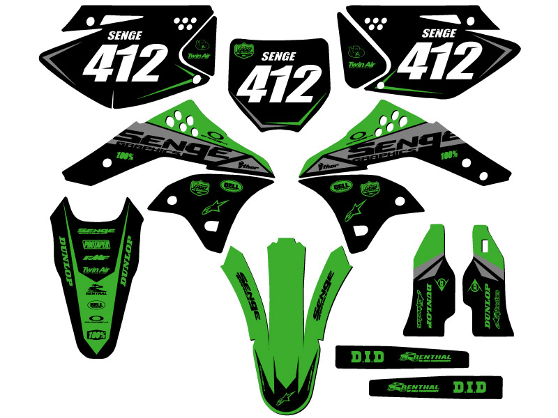 2006-2008 KX 250 F BINARY Green Senge Graphics Kit Compatible with Kawasaki - Foto 8 di 10