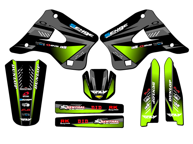 1996-1998 KX 250 SURGE Black Senge Graphics Kit Compatible with Kawasaki - Picture 2 of 10