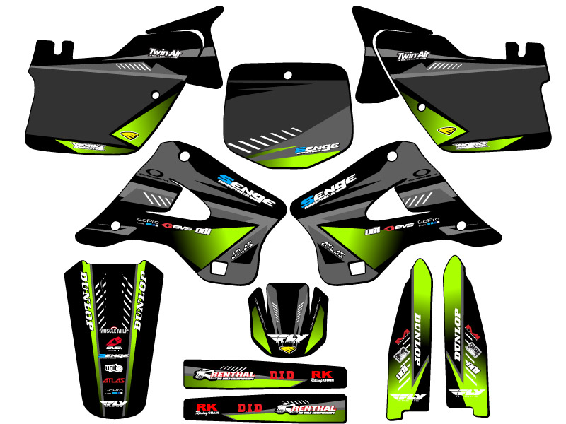1996-1998 KX 250 SURGE Black Senge Graphics Kit Compatible with Kawasaki - Picture 5 of 10