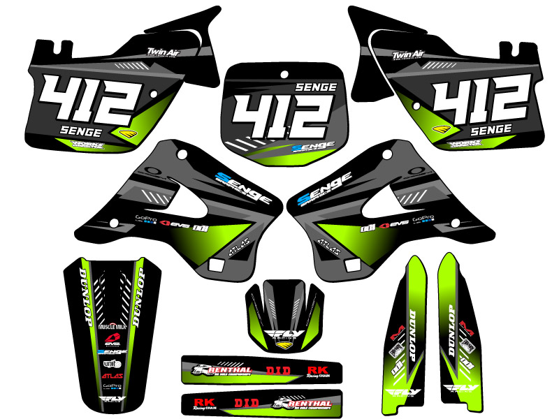 1996-1998 KX 250 SURGE Black Senge Graphics Kit Compatible with Kawasaki - Picture 8 of 10