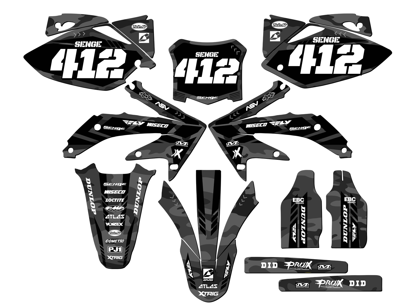 2008 CRF 450 R APACHE Grey Senge Graphics Kit Compatible with Honda - Picture 2 of 10