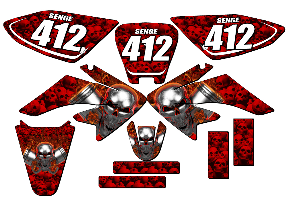 2004-2013 CRF 70 FLAMING GEARHEAD Red Senge Graphics Kit Compatible with Honda - Picture 8 of 10