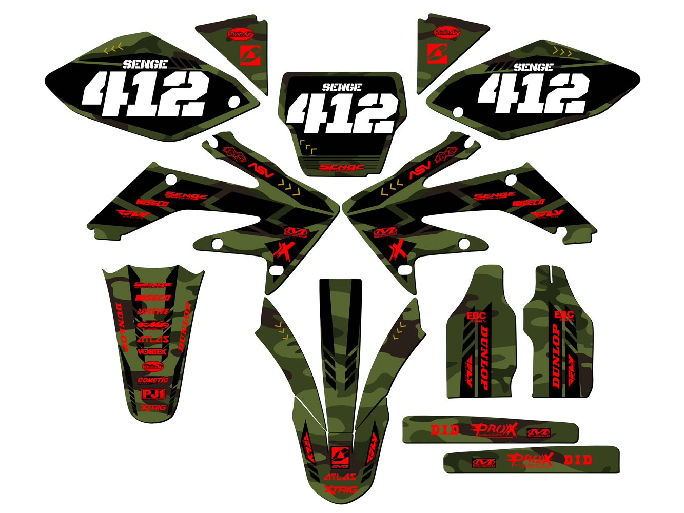 Kit de gráficos CRF 250 R APACHE 2004-2005 verde Senge compatible con Honda - Imagen 2 de 10