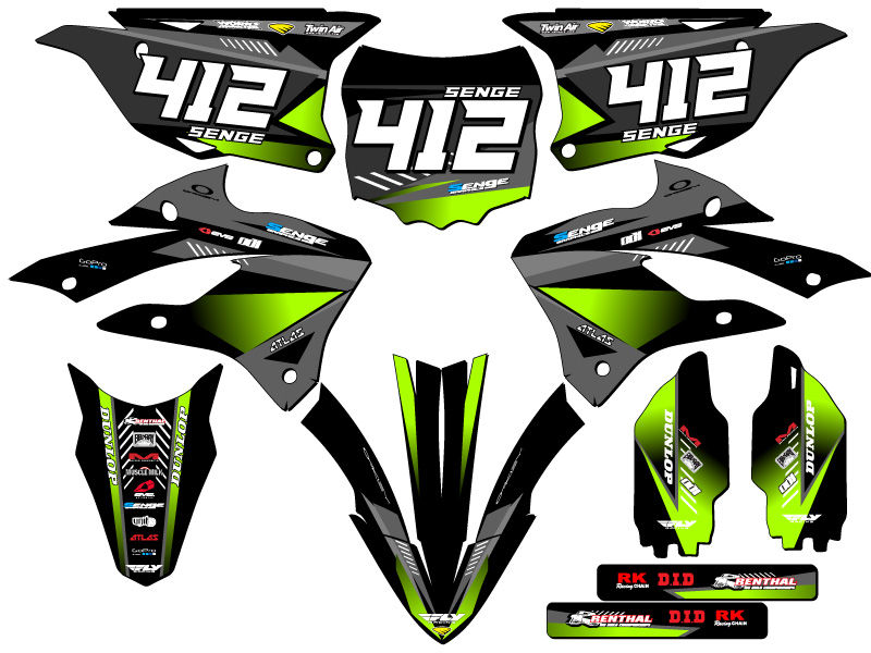 2022-2023 KX 112 SURGE Black Senge Graphics Kit compatible con Kawasaki - Imagen 8 de 10