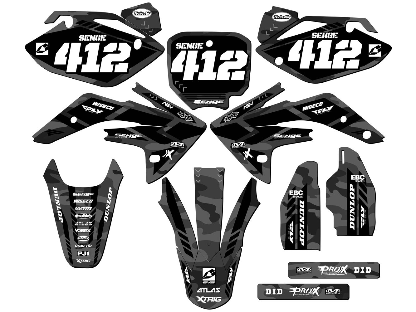 2007-2023 CRF 150 R APACHE Grey Senge Graphics Kit Compatible with Honda - Foto 8 di 10