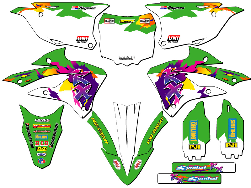 2022-2023 KX 112 THROWBACK Green Senge Graphics Kit Compatible with Kawasaki