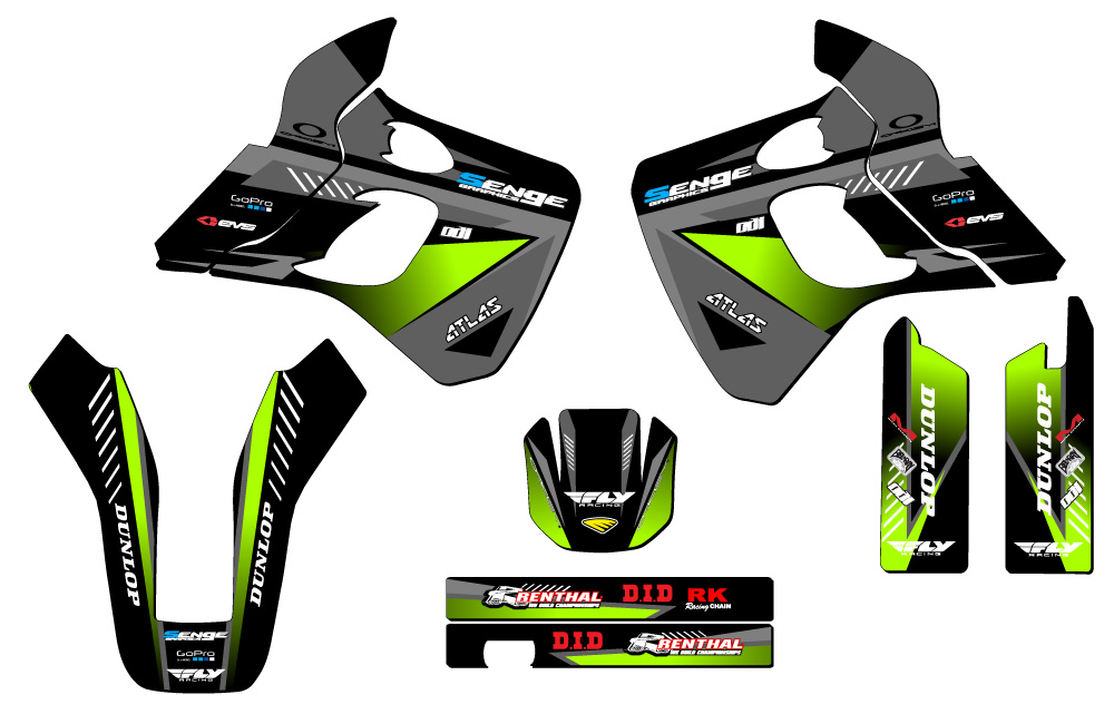 1991-1994 KDX 250 SURGE Black Senge Graphics Kit Compatible with Kawasaki - Picture 2 of 10