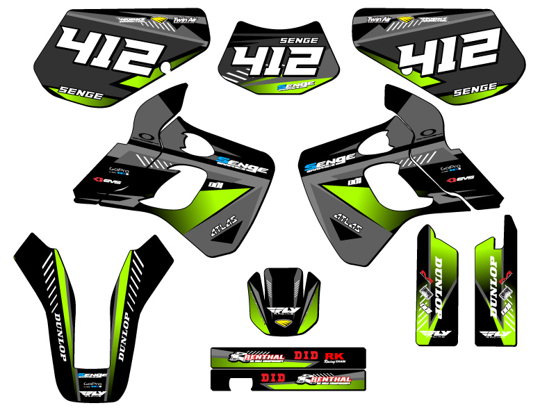 1991-1994 KDX 250 SURGE Black Senge Graphics Kit Compatible with Kawasaki - Picture 8 of 10