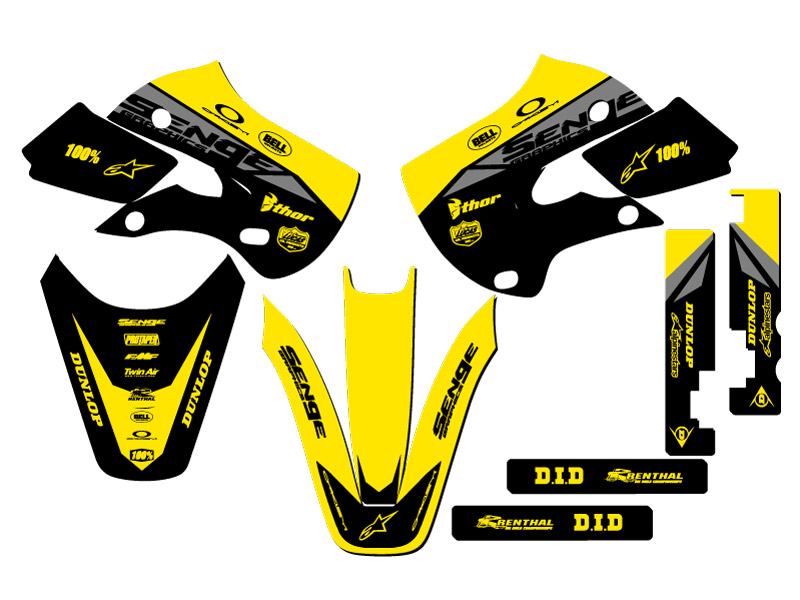 2000-2009 DRZ 110 BINARY Yellow Senge Graphics Kit compatible con Suzuki - Imagen 2 de 10