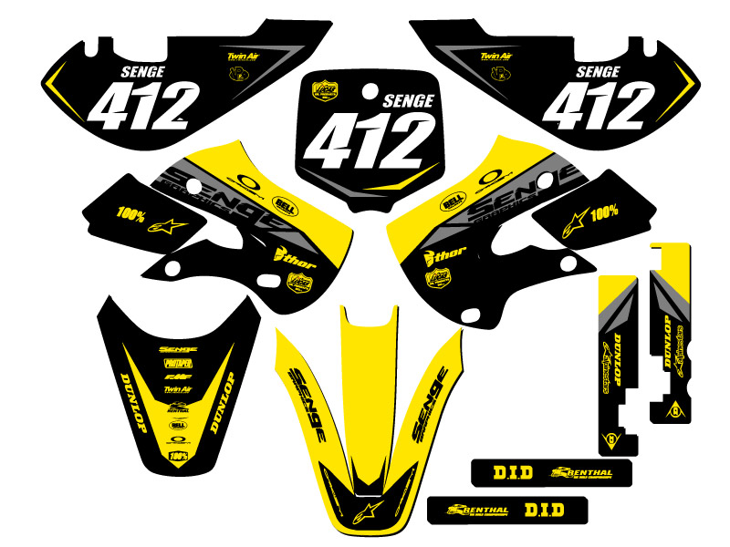 2000-2009 DRZ 110 BINARY Yellow Senge Graphics Kit compatible con Suzuki - Imagen 8 de 10