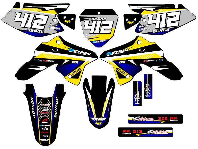 DRZ 125 SURGE 2008-2023 Kit de gráficos Senge amarillo compatible con Suzuki - Imagen 8 de 10