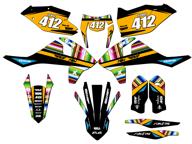 2017-2018 EXC SERAPE Black Senge Graphics Kit Compatible with KTM - Foto 8 di 10