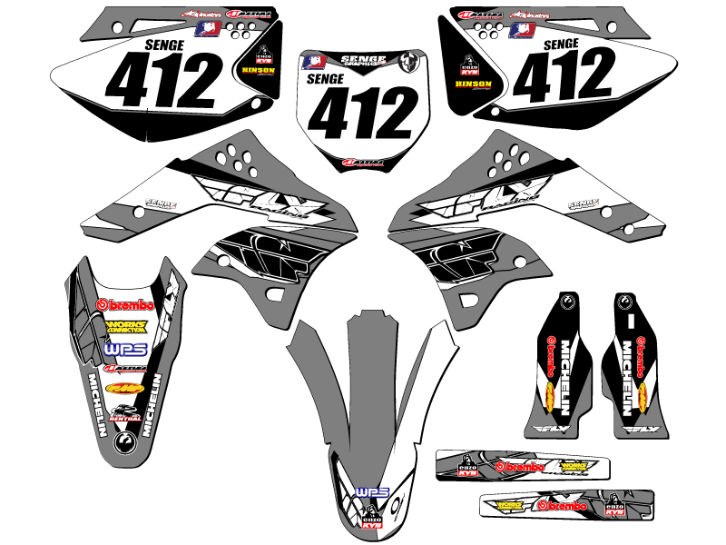 2006-2008 KX 250 F 13 FLY Grey Senge Graphics Kit Compatible with Kawasaki - Imagen 8 de 10