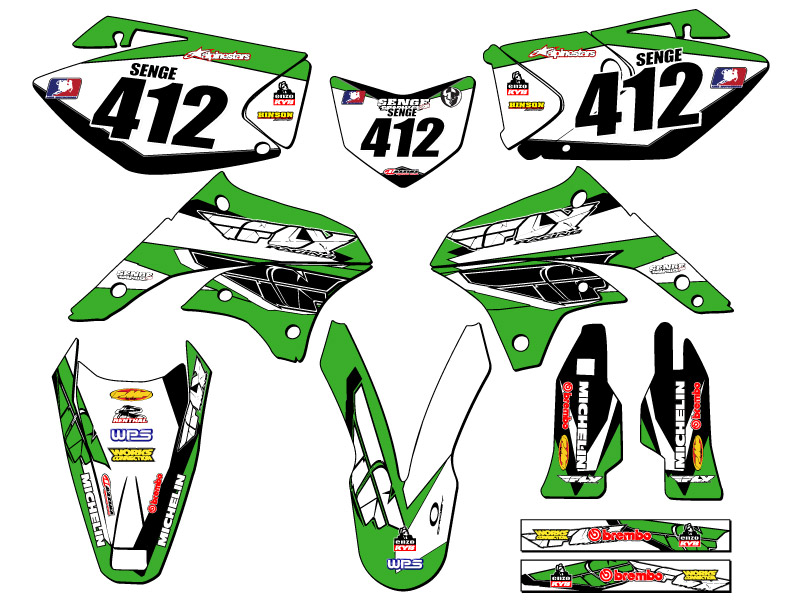 KLX 450 2008-2018 13 FLY Green Senge kit de gráficos compatible con Kawasaki - Imagen 8 de 10