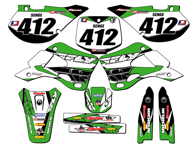 1999-2002 KX 250 13 FLY Green Senge kit de gráficos compatible con Kawasaki - Imagen 8 de 10