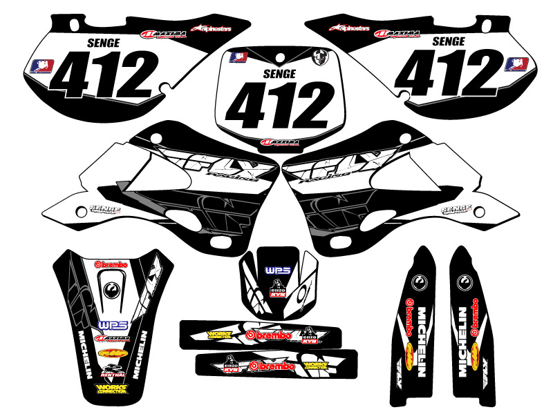 1999-2002 KX 250 13 FLY Black Senge kit de gráficos compatible con Kawasaki - Imagen 8 de 10
