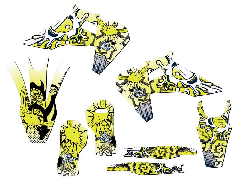 2019-2022 FX ZANY Yellow Senge Graphics Kit Compatible with Husqvarna - Picture 2 of 10