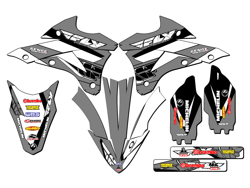 2014-2021 KX 85 13 FLY Grey Senge Graphics Kit Compatible with Kawasaki