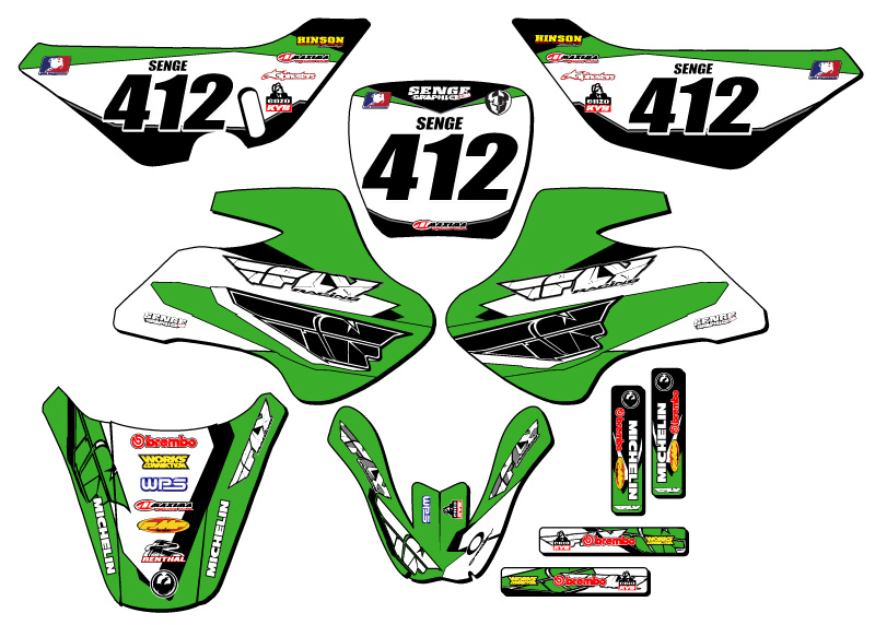 All Years KDX 50 13 FLY Green Senge Graphics Kit Compatible with Kawasaki - Picture 8 of 10