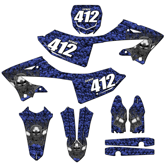 2023-2025 YZ 250X FLAMING GEARHEAD Blue Senge Graphics Kit Compatible with - Picture 8 of 10