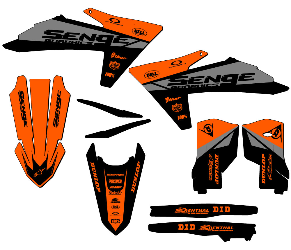 2024-2025 XCF-W BINARY Orange Senge Graphics Kit Compatible with KTM - Foto 2 di 10