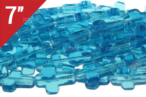 12x16mm Aquamarine Cross Loose Beads 7" synthetic [iu89a34]